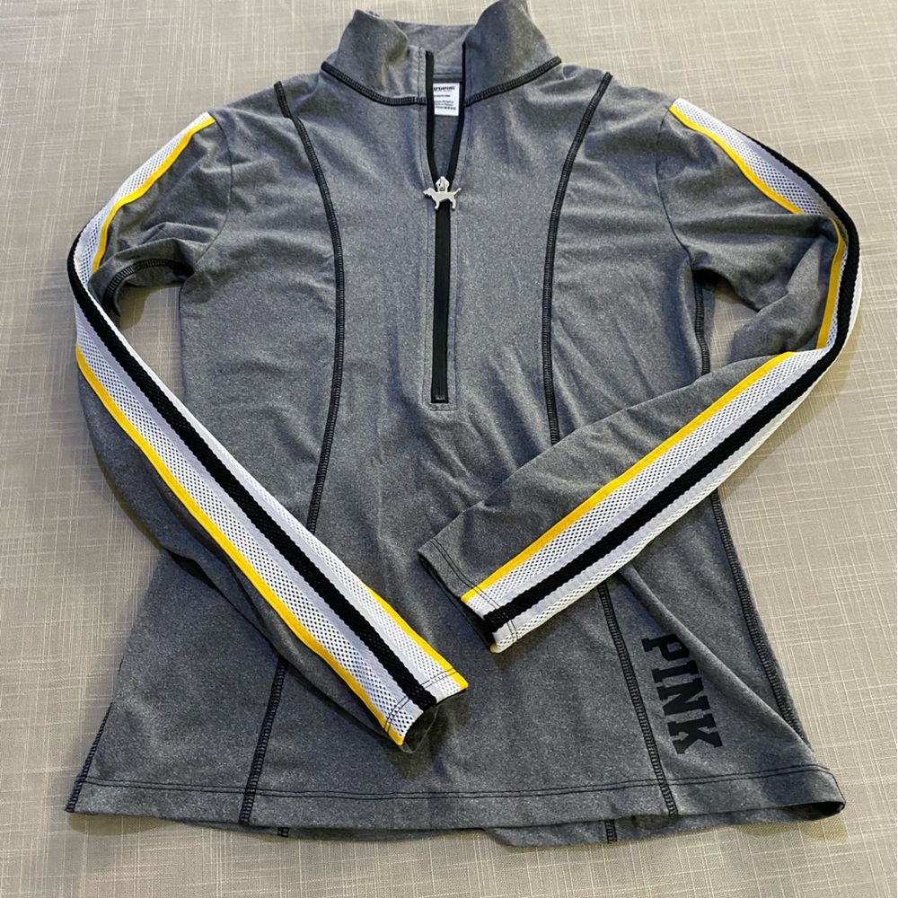 PINK Victoria Secret long-sleeve, half zip jacket- grey, yellow. Women’s size S - Picture 3 of 16